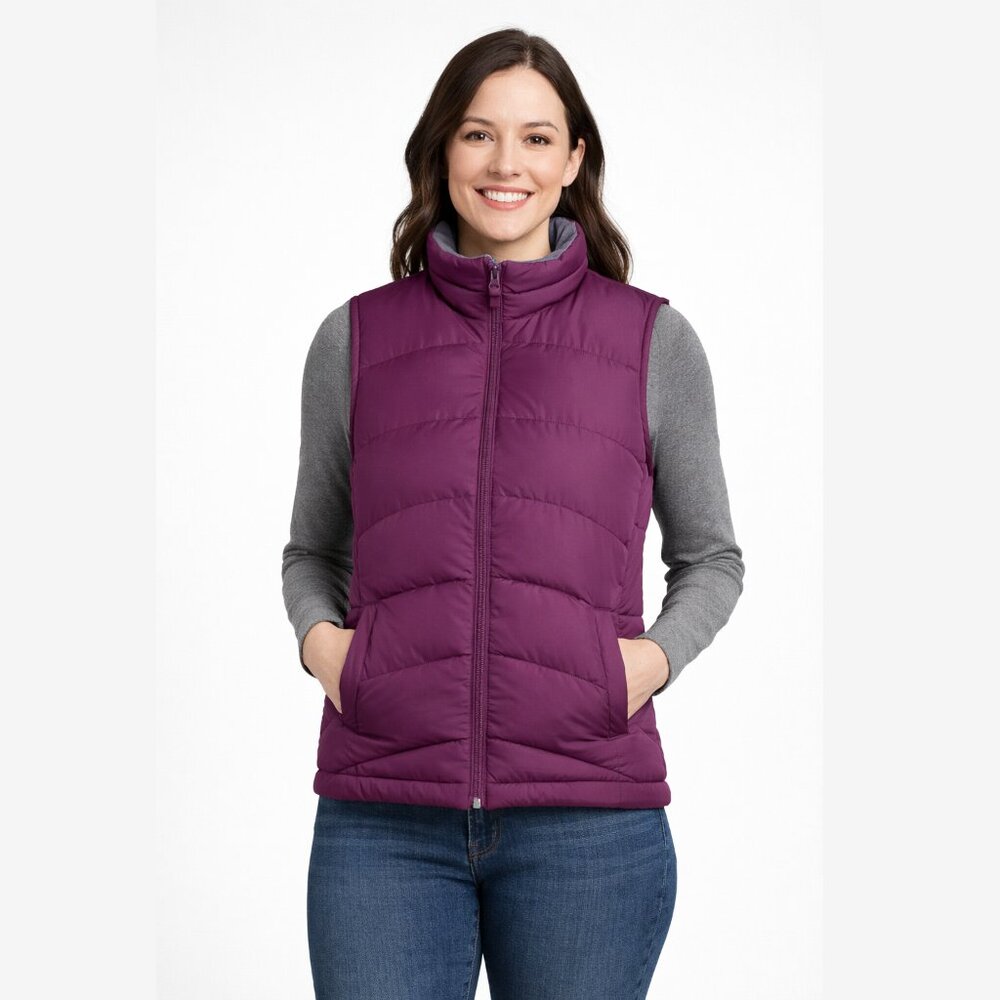 LANDS' END Down Filled Puffer Vest Purple Small Full Zip Winter Insulated Cozy